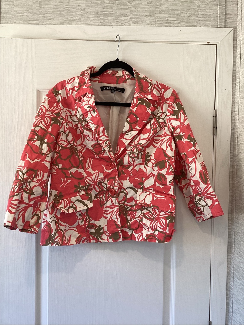 Kasper pink and Olive Floral Cotton-Blend Blazer XL EUC